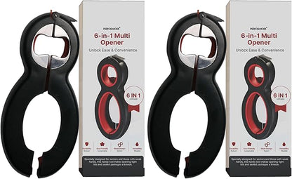 Performore 6 in One Opener - Multi Opener Kitchen Tool - Compact Jar Opener - Bottle and Jar Openers for Seniors - Grip to Open Jars and Bottles (Pack of 2)