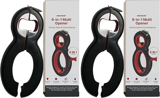 Performore 6 in One Opener - Multi Opener Kitchen Tool - Compact Jar Opener - Bottle and Jar Openers for Seniors - Grip to Open Jars and Bottles (Pack of 2)