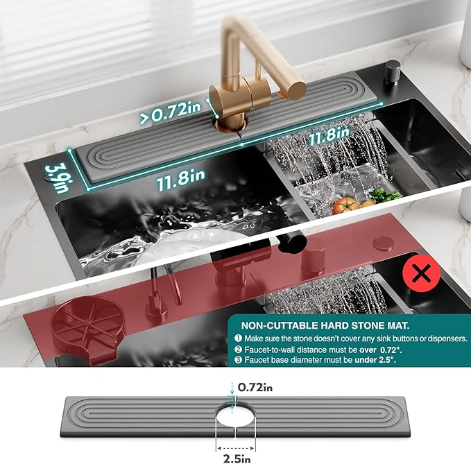 eormoe Kitchen Faucet Absorbent Mat - Diatomaceous Earth Splash Guard for Sink Faucet, Aesthetic Water Absorbing Stone Tray in The Modern Home [Grey, 23.6" x 3.9"] - Image 4