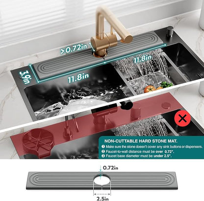 eormoe Kitchen Faucet Absorbent Mat - Diatomaceous Earth Splash Guard for Sink Faucet, Aesthetic Water Absorbing Stone Tray in The Modern Home [Grey, 23.6" x 3.9"] - Image 4