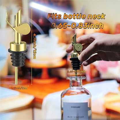 Olive Oil Dispenser Spout, Weighted Liquor Pour Spout, Syrup Dispenser Spout, Stainless Steel Automatic Pour Spouts for Liquor Bottles, Oil Bottles, Vinegar, Syrup and Alcohol 4 Pack Golden