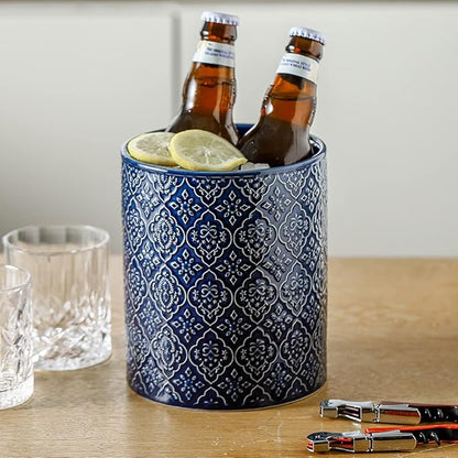 KOOV Kitchen Utensil Holder, Large Utensil Holders for Countertop, 6 x 7 Inches Ceramic Utensil Crock, Deep and Stable, Cooking Utensil Holder, Embossed Pattern (BLue) - Image 6