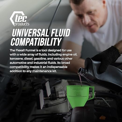TEC Products FlexAll Long Flexible Funnels - Automotive Oil Funnel with Hose, Durable Nitrile Rubber for Oil Change, Transmission Funnel Fluid, Diesel, Fuel, Gas - Made in USA - Green (16 x 5 Inches) - Image 7