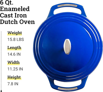 Lodge USA Enamel 6 Qt Enameled Cast Iron Dutch Oven - Cast Iron Cookware - Dutch Oven Pot with Lid - Smoothing Sailing Color - 6 Qt Capacity