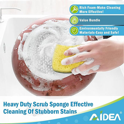 AIDEA Sponges Kitchen, Heavy Duty Scrub Sponge, 6Count, Sponges for Dishes, Cellulose Kitchen Sponge, Scrubbing Power for Tough Messes, Cleaning Power for Non Coated Cookware, Dishes, Pots, Pans - Image 5