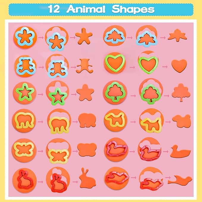 LCY WEDSHI Dough Tool Set, 22 Pcs Dough Tools Sets for Kids Ages 4-8, Dough Accessories Includes Cutters Roller, Rolling Pins, Safety Scissors, Plastic Knife, Animal Shapes Cutters - Image 4