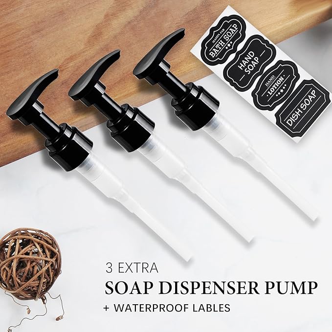 Amolliar Plastic Mason Jar Soap Dispenser with Pump Lid,16OZ Refillable BPA-Free Hand Soap Dispenser Set with Cute Lables - Farmhouse Decor for Kitchen/Bathroom,Liquid Soap,Dish Soap, Lotion (3 Pack) - Image 3