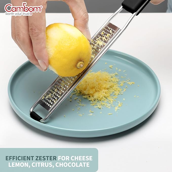 Cambom Lemon & Citrus Zester, Cheese Graters with Stainless Steel Sharp Blade for Parmesan Cheese, Ginger, Garlic, Nutmeg, Chocolate, Vegetables, Fruits, Dishwasher Safe Shredder Fine Blade - Image 2