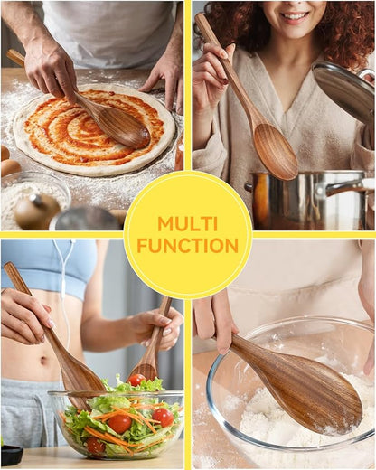 2Pcs Wooden Cooking Spoons, Wood Serving Spoons for Nonstick Cookware, Natural Acacia Wooden Mixing Spoons for Stirring Tasting Baking, Heat Resistant Durable Wooden Kitchen Utensils