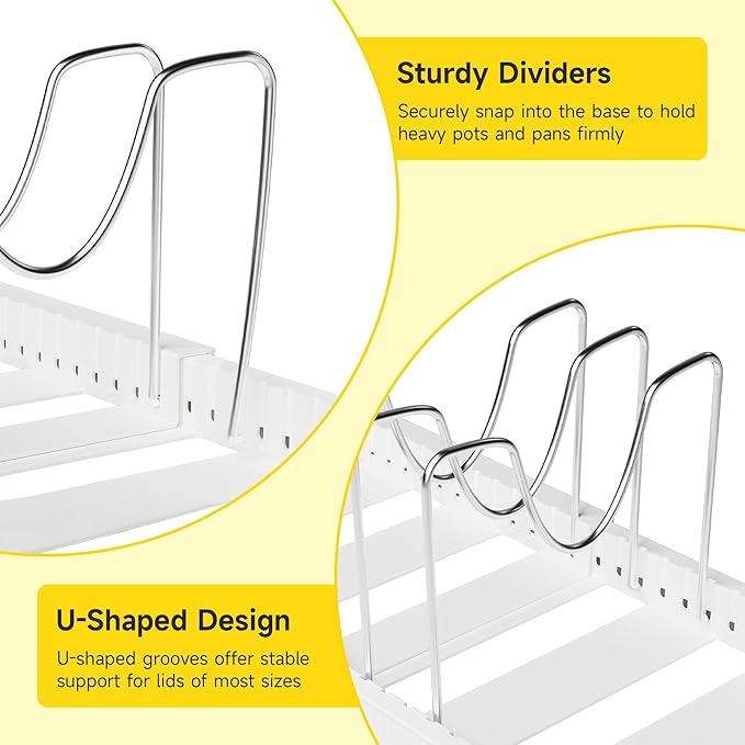 MUDEELA Pots and Pans Organizer under Cabinet, Pot Rack with Expandable Pot Lid Organizers Holder for 10 Adjustable Dividers, Pan Organizers inside Cabinet for Pan Lids, Cutting Boards, Baking Sheets - Image 6