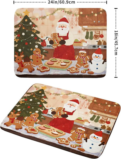 Christmas Dish Drying Mat for Kitchen Counter 18x24 Santa Claus Gingerbread Winter Xmas Holiday Themed Absorbent Reversible Microfiber Drying Mats Kitchen Countertop Protector Dishes Drainer Rack Pad - Image 2