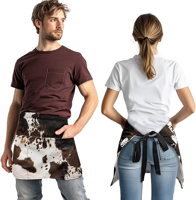Server Apron with 3 Pockets, Waterproof Oil Waitress Waiter Half Apron for Restaurant Hotel Kitchen Cafe