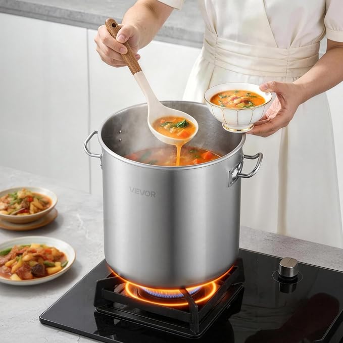 VEVOR Stainless Steel Stock Pot, 21-Quart Stainless Steel Stockpot with Glass Lid, PFOA-Free, PFAS-Free, Compatible with Gas Stoves, Induction Cooktops, Electric Stoves, for Soups, Stews, and Pasta - Image 8