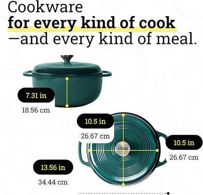 Lodge Essential Enamel Cast Iron Dutch Oven - Perfect for Bread Baking, Braising, Marinating & Slow Cooking - Features Moisture-Sealing Lid & Dual Handles - Kitchen Essentials - 6 Quarts - Lagoon - Image 5