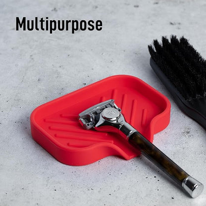 Zulay Kitchen Small Silicone Sponge Holder (4.9x3.3”) – Space-Saving Sink Organizer Tray for Sponge, Soap, Brush & More – Compact Non-Slip Dish for Kitchen & Bathroom (Red) - Image 5