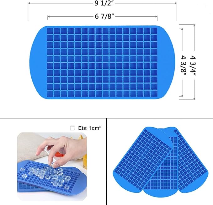 Mini Ice Cube Trays Set of 2-160 Small Ice Cubes Silicone Mold for Whiskey, Cocktails, Water Bottles - BPA Free Flexible & Stackable Ice Maker (Blue) - Image 8