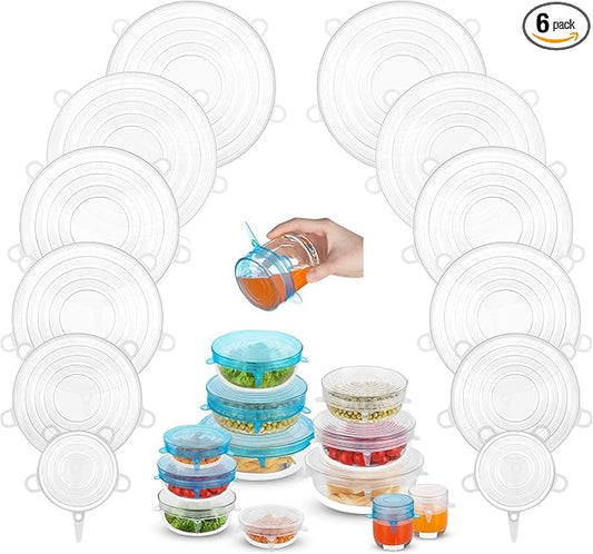 Silicone Stretch Lids, Zero Waste Reusable Silicon Container Lid Covers for Leftover Food Fruit Bowls Pots Cups Jars Dishes (White-12PCS)