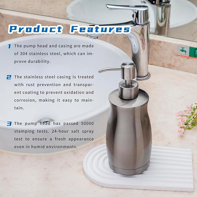 Brushed Stainless Steel Countertop Soap Dispenser Rust and Leak Resistant Hand Soap Pump with Funnel for Kitchen Countertops and Bathroom Dispensers (13.5 oz/400 ml) - Image 3