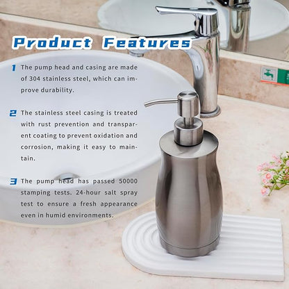 Brushed Stainless Steel Countertop Soap Dispenser Rust and Leak Resistant Hand Soap Pump with Funnel for Kitchen Countertops and Bathroom Dispensers (13.5 oz/400 ml) - Image 3