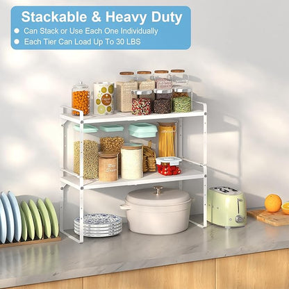 15.5 to 25.5 Inch Kitchen Cabinet Shelf Organizers, Adjustable Kitchen Counter Shelf Organizer, Set of 3 Expandable Countertop Storage Shelves, Stackable Design, 30LBS Heavy Duty, Space Saver - Image 7
