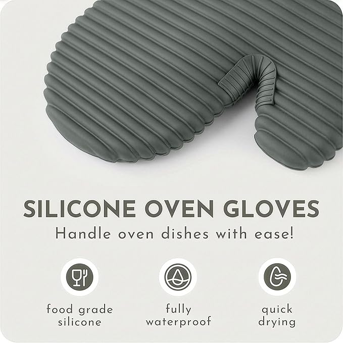 Extra Long Silicone Oven Mitts and Pot Holders Sets | Heat Resistant 500°F BPA-Free Food Grade Silicone Hot Pads & Kitchen Mittens | 4-Piece Set of Oven Gloves & Potholders for Kitchens- Gray - Image 8