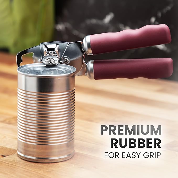 Zulay Kitchen Heavy Duty Stainless Steel Can Opener Manual with Bottle Opener - Rust Proof Manual Can Opener With Turn Knob & Comfy Soft Grip Handles - Deep Red - Image 8
