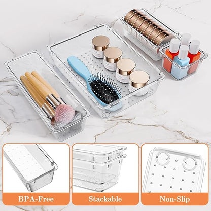SpaceHacks 25 PCS Plastic Drawer Organizer Set, 4-Size Versatile Organizer Trays & Storage Bins for Makeup, Jewelry, and Gadgets in Bathroom, Bedroom and Office,Clear White - Image 3
