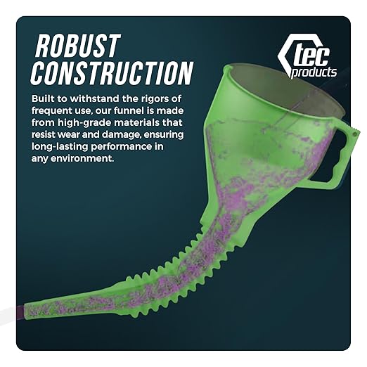 TEC Products FlexAll Long Flexible Funnels - Automotive Oil Funnel with Hose, Durable Nitrile Rubber for Oil Change, Transmission Funnel Fluid, Diesel, Fuel, Gas - Made in USA - Green (16 x 5 Inches) - Image 6