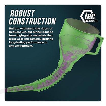 TEC Products FlexAll Long Flexible Funnels - Automotive Oil Funnel with Hose, Durable Nitrile Rubber for Oil Change, Transmission Funnel Fluid, Diesel, Fuel, Gas - Made in USA - Green (16 x 5 Inches) - Image 6