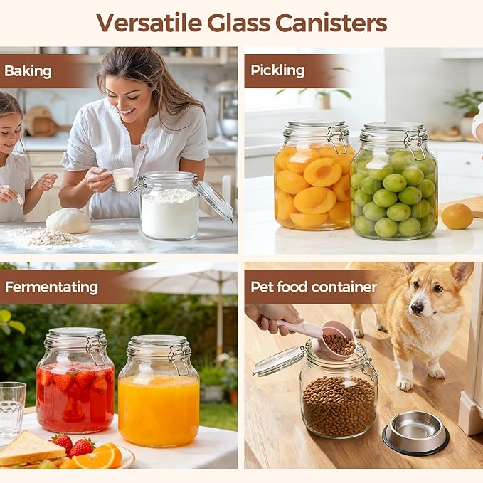 ComSaf 2-Pack 74oz (0.6 Gal) Wide-Mouth Glass Jars with Airtight Clamp Lids, Large Food Storage Containers for Flour, Sugar, Coffee & Pantry Organization, Includes Measuring Cup & Reusable Labels - Image 7