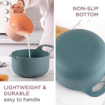 COOK WITH COLOR Nesting Plastic Mixing Bowl Set with Pour Spouts and Handles, Teal and Pink, 4 Piece Non-Slip - Image 2