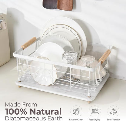 Stone Drying Mat for Kitchen Counter + Sink Caddy | 15.7"x11.8" Diatomaceous Earth Drying Mat with Stainless Steel Feet | Heat Resistant to 450°F | Eco-Friendly Dish Drying Stone for Kitchen Counter