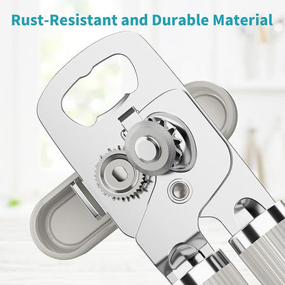 Ultrean Manual Can Opener Bottle Opener, Heavy Duty Stainless Steel Smooth Edge Manual Hand Held Can Opener With Soft Touch Handle, Rust Proof Oversized Handheld Easy Turn Knob (Light Gray) - Image 3