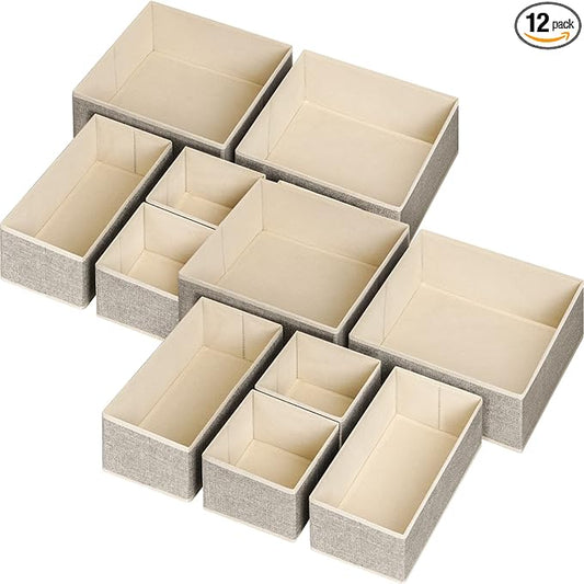 12 Pack Drawer Organizers for Clothing, Foldable Clothes Storage Box Closet Dresser Drawer Organizers Dividers, Bedroom Organization Fabric Bins for Baby Clothes Underwear Sock Bra Ties (Beige) by Criusia