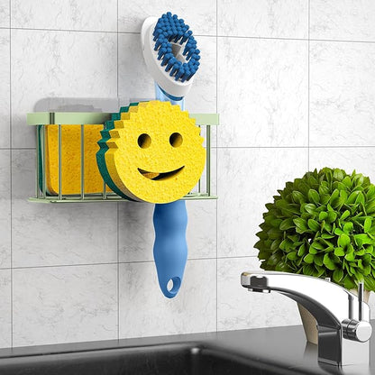 MURLONG Sponge Holder Smiley Face,Sink Caddy,Sink Organizer with 2 Suction Cups/1 Adhesive Strips,Designed for Sponge,Soap,Dish Brush,Scrubber - Green - Image 6