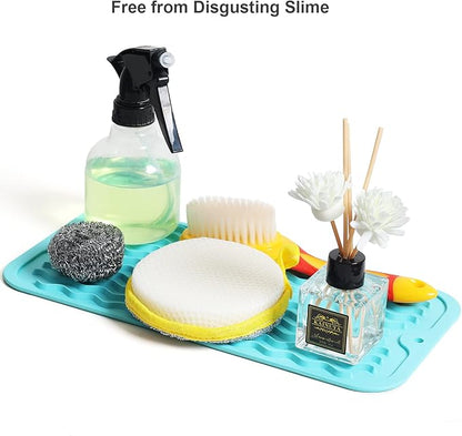 ZLR Silicone Sponge Holder & Sink Caddy Tray (6" x 12") - Narrow Dish Drying Mat for Kitchen Counter - Waterproof Soap Dispenser Organizer, Non-Slip Bathroom Vanity Tray (Mint Green) - Image 8