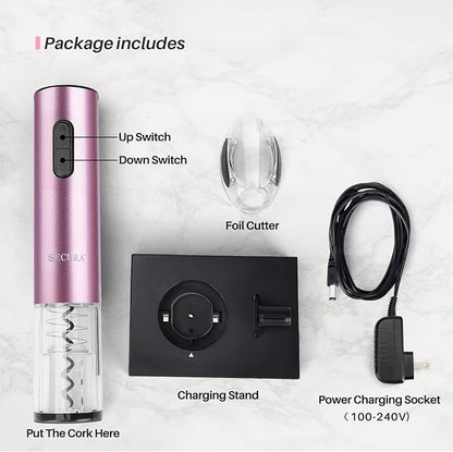Secura Electric Wine Opener, Automatic Electric Wine Bottle Corkscrew Opener with Foil Cutter, Rechargeable (Rose Gold)