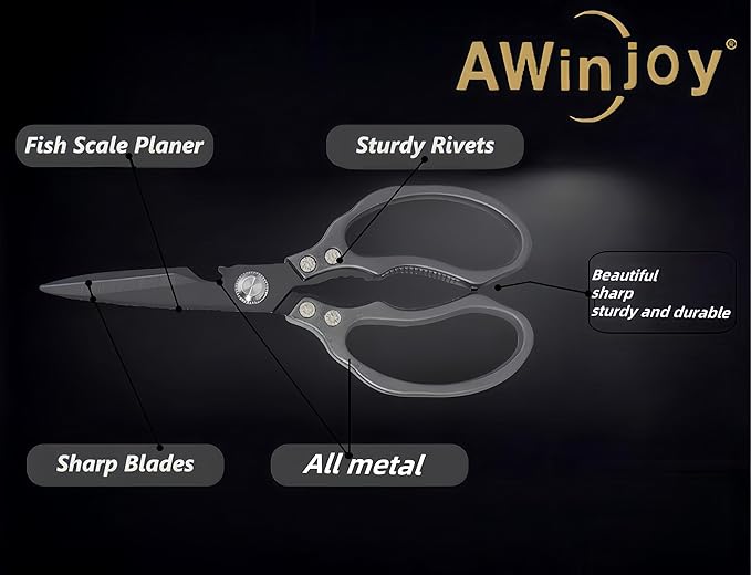 AWinjoy Heavy Duty Sharp Kitchen Scissors - Dishwasher Safe Black Cooking Shears for Meat, Chicken, Fish, Poultry, Herb, Bread (All Black) - Image 3
