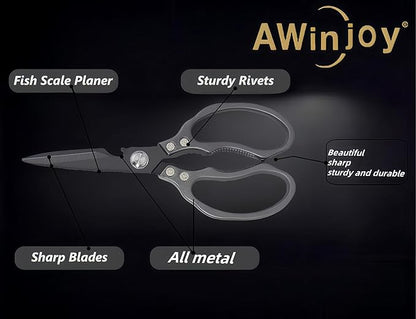 AWinjoy Heavy Duty Sharp Kitchen Scissors - Dishwasher Safe Black Cooking Shears for Meat, Chicken, Fish, Poultry, Herb, Bread (All Black) - Image 3