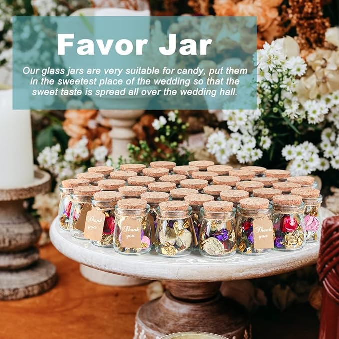 Ritayedet 40 Pack Glass Favor Jars with Cork Lid, 3.4 oz Small Glass Bottles for Wedding Favor, Baby Shower, Party Favor, Gift Jars for Candy, Bonus Twine and Labels - Image 2
