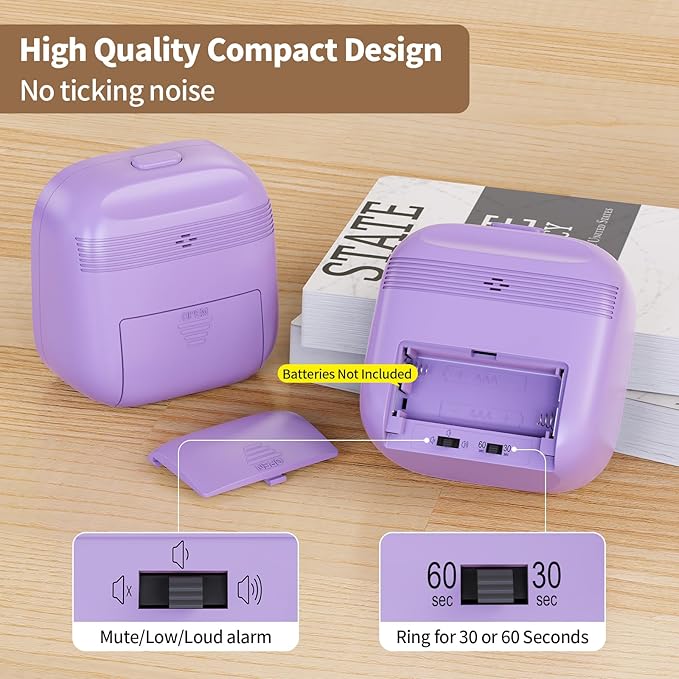 ADHD Timer, Pomodoro Timers for Kids Adults, 60-Minute Countdown Desk Timer for Productivity, Silent ADHD Tools for Kids Toddlers, Kitchen for Cooking (Purple)