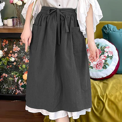 Cotton Linen Half Apron for Women Vintage Waist Apron Ruffle Plain Bright Color for Cooking Painting Artwork