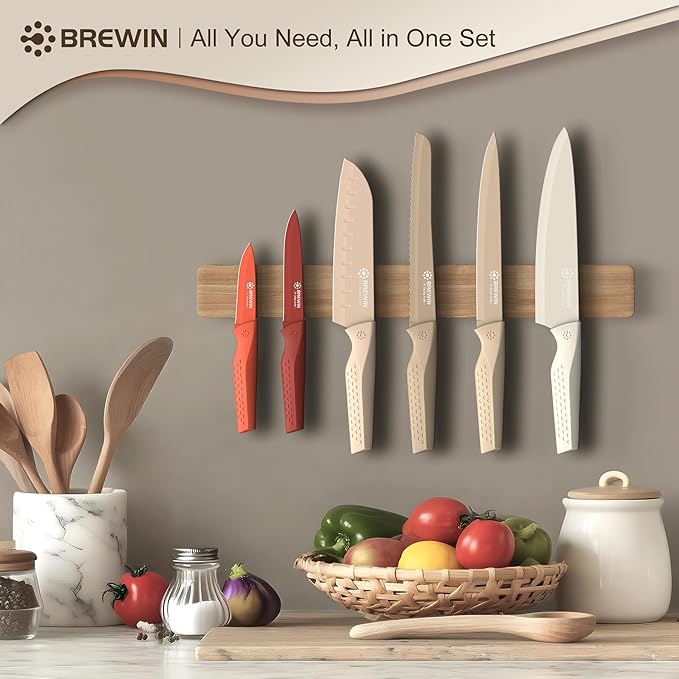 Brewin Knife set, 13 Pieces Kitchen Knives Set with Sharpener, Anti-Rust Coating and Blade Guard, Home Essentials, Camping Essentials - Muliticolor - Image 2