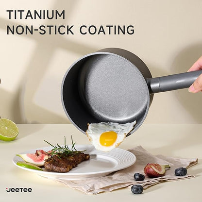 JEETEE Titanium Sauce Pan with Lid, 1.5 QT Non Stick Cooking Pots, Oven & Dishwasher Safe, Ideal for Sauces Soups and Heating Milk, PFOA/PFAS Free (Gray) - Image 3