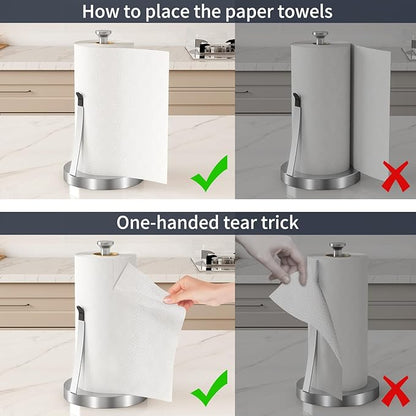 Jesginboo Brushed Nickel Paper Towel Holder for Kitchen, Stainless Steel Tension Arm for One-Handed Tear, Countertop Paper Towel Holder for Bathroom