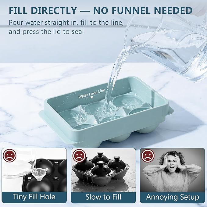 WIBIMEN Large Ice Cube Molds, Big Round Whiskey Ice Cube Trays for Freezer, Easy to Fill & Release, Whiskey Bourbon Cocktail(1.9In*6 Balls- Blue/2 Pack) - Image 2