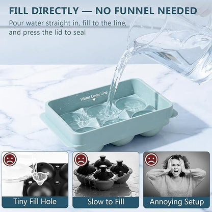 WIBIMEN Large Ice Cube Molds, Big Round Whiskey Ice Cube Trays for Freezer, Easy to Fill & Release, Whiskey Bourbon Cocktail(1.9In*6 Balls- Blue/2 Pack) - Image 2