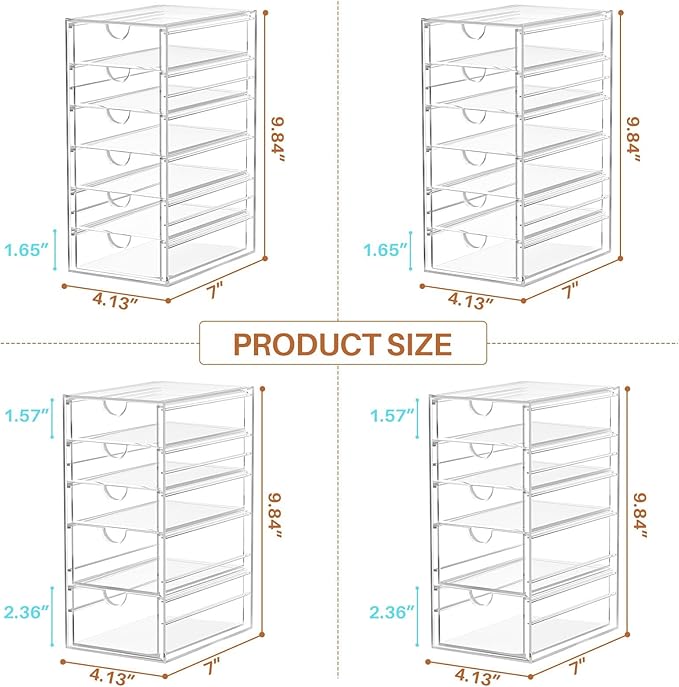 ARSTPEOE 22 Drawers, Acrylic Desk Makeup Organizer, Plastic Drawers Organizer, Stackable Storage Solution for Makeup, Dresser, Office, Bathroom Clear Plastic Craft and Bead Storage Cabinet - Image 3