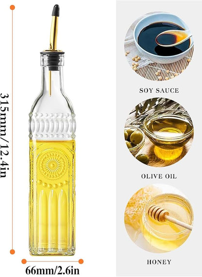 4 Pcs Olive Oil Dispenser Bottle for Kitchen, 17oz Clear Glass Oil and Vinegar Dispenser Bottle Set with 4 Stainless Steel Spouts and 1 Funnel (Square) - Image 2