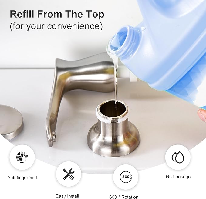 GAGALIFE Kitchen Sink Soap Dispenser - Brushed Nickel Built in Soap Dispenser with 17 OZ Bottle, Lotion Dispenser for Kitchen Sink, Refill from The Top - Image 4